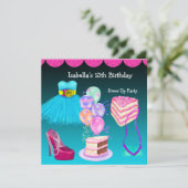 Invitation 13e anniversaire habiller soirée rose Turquoise (Debout devant)