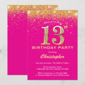 Invitation 13e anniversaire Hot rose et Parties scintillant o (Devant / Derrière)