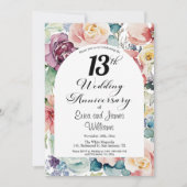Invitation 13e anniversaire Mariage Élégant script floral (Devant)