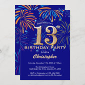 Invitation 13e anniversaire Marine Blue and Gold Rainbow Fire (Devant / Derrière)