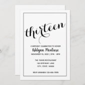 Invitation 13e anniversaire minimaliste (Devant / Derrière)