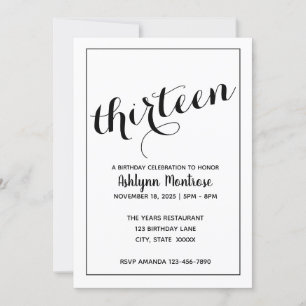 Invitation 13e anniversaire minimaliste