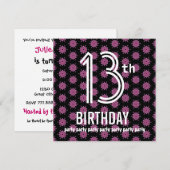 Invitation 13e anniversaire Modèle rose noir V02 (Devant / Derrière)