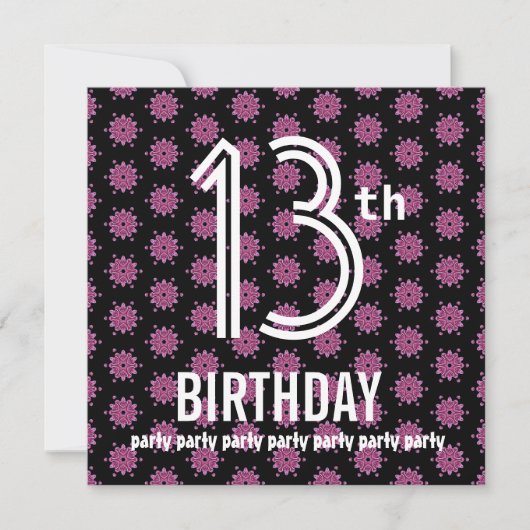 Invitation 13e anniversaire Modèle rose noir V02 (Devant)