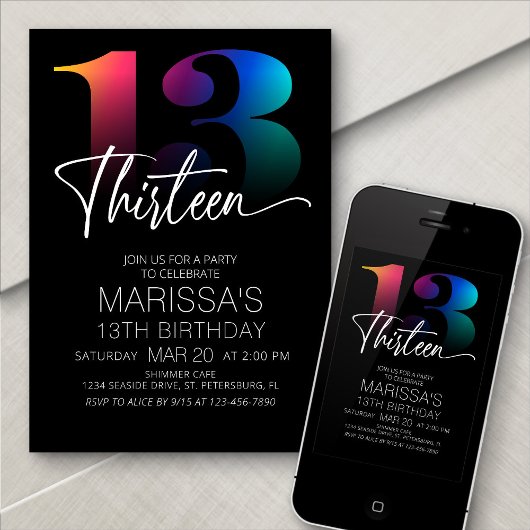 Invitation 13e anniversaire moderne