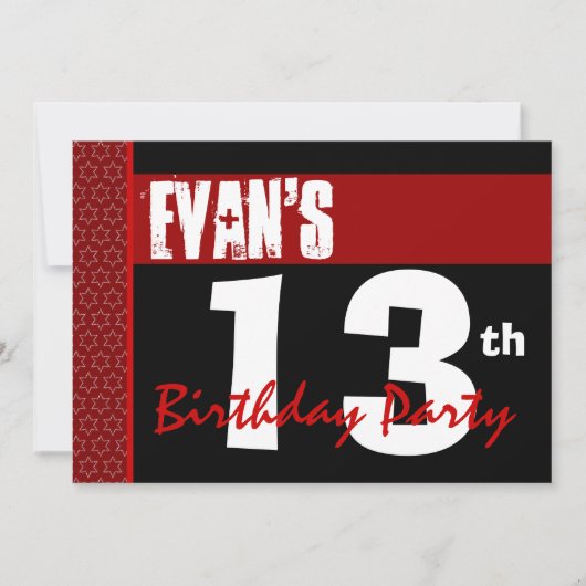 Invitation 13e anniversaire moderne pour lui Red Black X207 (Devant)