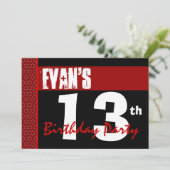 Invitation 13e anniversaire moderne pour lui Red Black X207 (Debout devant)