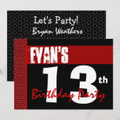 Invitation 13e anniversaire moderne pour lui Red Black X207 (Devant / Derrière)