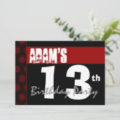 Invitation 13e anniversaire moderne pour lui rouge blanc noir (Debout devant)