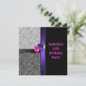 Invitation 13e anniversaire noir blanc rose pourpre (Debout devant)