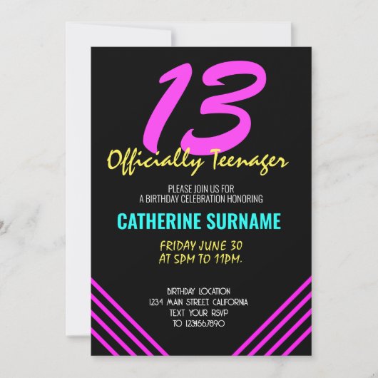 Invitation 13e anniversaire officiel des adolescents (Devant)