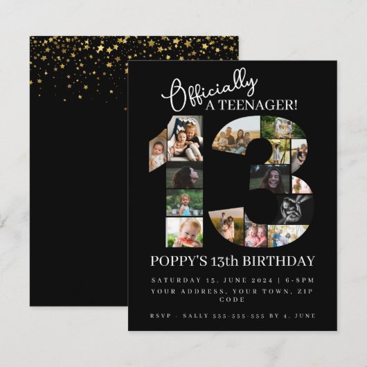 Invitation 13e anniversaire officiellement un collage photo a (Devant / Derrière)