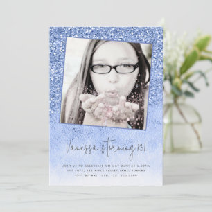 Invitation 13e anniversaire Parties scintillant bleue photo A