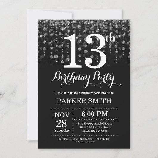 Invitation 13e anniversaire Parties scintillant d' (Devant)