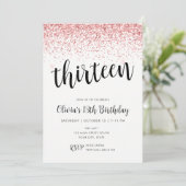 Invitation 13e anniversaire Parties scintillant rose Confetti (Debout devant)
