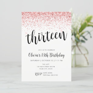Invitation 13e anniversaire Parties scintillant rose Confetti