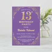 Invitation 13e anniversaire Parties scintillant violet et or  (Debout devant)