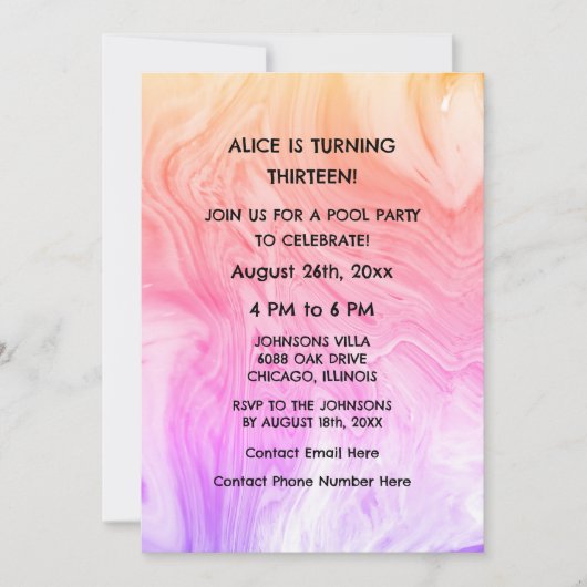 Invitation 13e anniversaire Pink Artsy Abstrait Custom Age Gi (Devant)