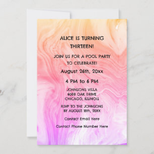 Invitation 13e anniversaire Pink Artsy Abstrait Custom Age Gi