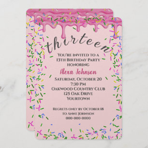 Invitation 13e Anniversaire Pink Icing Et Sprinkles