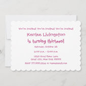 Invitation 13e anniversaire Pink Pois Scallops V01N (Dos)