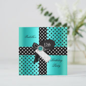 Invitation 13e anniversaire Pois Turquoises Bleu (Debout devant)