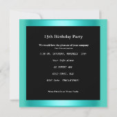 Invitation 13e anniversaire Pois Turquoises Bleu (Dos)