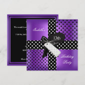 Invitation 13e Anniversaire Polka Dot Violet Noir Blanc 2 (Devant / Derrière)