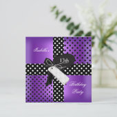 Invitation 13e Anniversaire Polka Dot Violet Noir Blanc 2 (Debout devant)