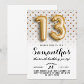 Invitation 13e anniversaire Polkadot Parties scintillant Invi (Devant / Derrière)