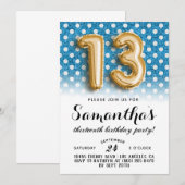 Invitation 13e anniversaire Polkadot Parties scintillant Invi (Devant / Derrière)