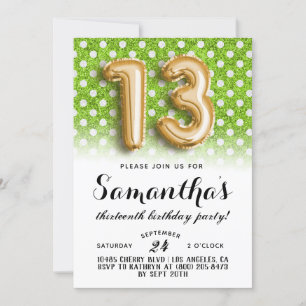 Invitation 13e anniversaire Polkadot Parties scintillant Invi