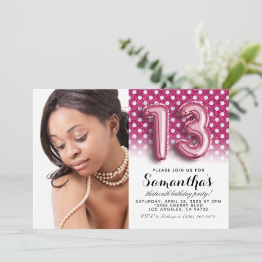 Invitation 13e anniversaire Polkadot Parties scintillant Port (Debout devant)