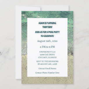 Invitation 13e anniversaire Pool Party Eau Art Abstrait Perso