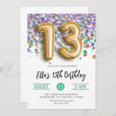 Invitation 13e anniversaire Purple Turquoise Confetti (Devant / Derrière)