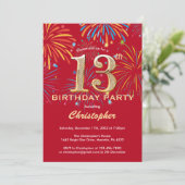 Invitation 13e anniversaire Red and Gold Rainbow Fireworks (Debout devant)
