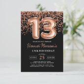 Invitation 13e anniversaire Rose Gold Black Balloons Party (Debout devant)