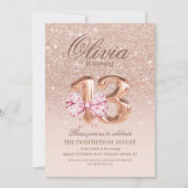 Invitation 13e anniversaire Rose rose or bow fête d'anniversa (Devant)