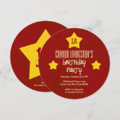 Invitation 13e Anniversaire Rouge Cercle Gold Stars V03D3 (Devant / Derrière)