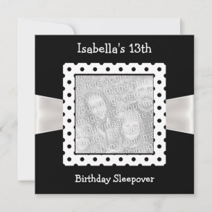 Invitation 13e anniversaire Sleepover Blanc Black Spots Photo