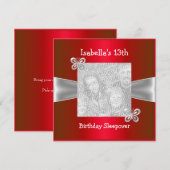 Invitation 13e anniversaire Sleepover Papillon photo Rouge (Devant / Derrière)