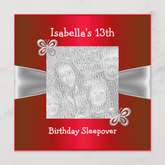 Invitation 13e anniversaire Sleepover Papillon photo Rouge