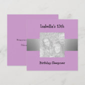 Invitation 13e anniversaire Sleepover Silver Purple Photo (Devant / Derrière)