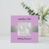 Invitation 13e anniversaire Sleepover Silver Purple Photo (Debout devant)