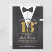 Invitation 13e anniversaire Spy Suit Black cravate Gold Adole (Devant)