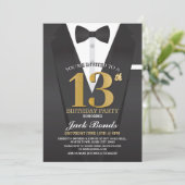 Invitation 13e anniversaire Spy Suit Black cravate Gold Adole (Debout devant)