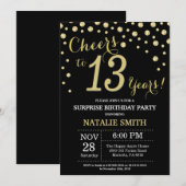 Invitation 13e anniversaire surprise Diamant noir et or (Devant / Derrière)