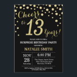 Invitation 13e anniversaire surprise Diamant noir et or<br><div class="desc">Invitation surprise 13e anniversaire avec Arrière - plan Diamant Parties scintillant noir et or. Gold Confetti.Anniversaire enfant. Anniversaire des garçons ou des filles. Pour plus de personnalisation,  cliquez sur le bouton "Customiser" et utilisez notre outil de conception pour modifier ce modèle.</div>