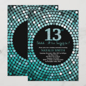 Invitation 13e anniversaire surprise Parties scintillant noir (Devant / Derrière)