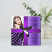 Invitation 13e anniversaire Zebra Cow violet noir blanc (Debout devant)